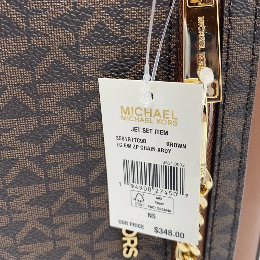MICHAEL KORS LG EW ZP CHAIN XBODY BROWN SIGNATURE